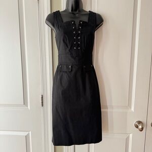 WHBM Black Lace Up Sleeveless Sheath Dress Grommet Detail Size 0